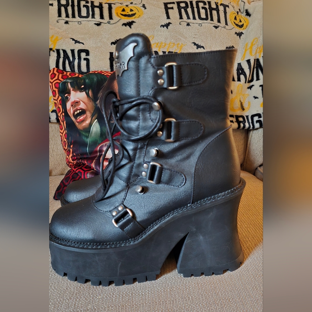 Killstar Black Chunky Heeled Boots